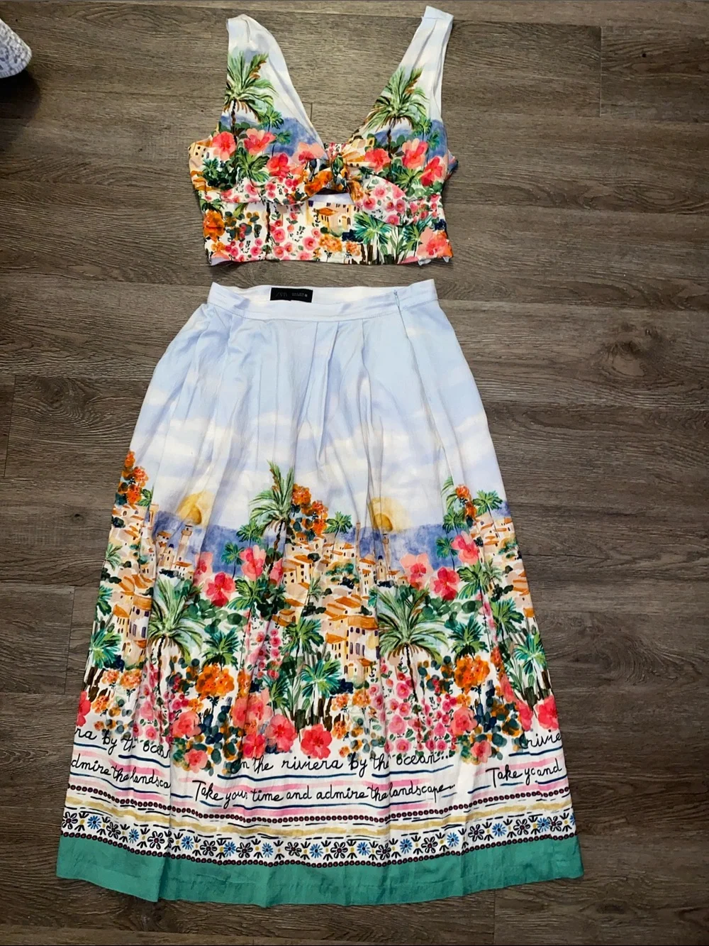 Zara White Maxi Skirt with Multicolor Tropical Print - Picture 1 of 5